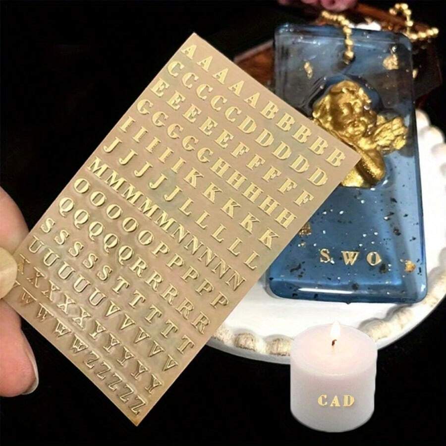 1 Stück Goldene 26 Buchstaben Buchstaben Aufkleber, DIY Kerze Aromatherapie Stein Dekoration Metallischer Aufkleber