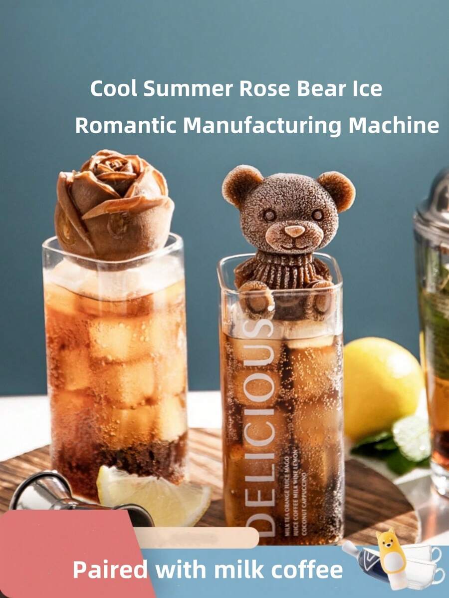 Stampo per ghiaccio refrigerante per vino, stampi per ghiaccio a forma di orso e floreali, stampo in silicone per la realizzazione di cubetti di ghiaccio a forma di orso di , per caffè, latte e tè, da utilizzare in frigoriferi e cantinette vini