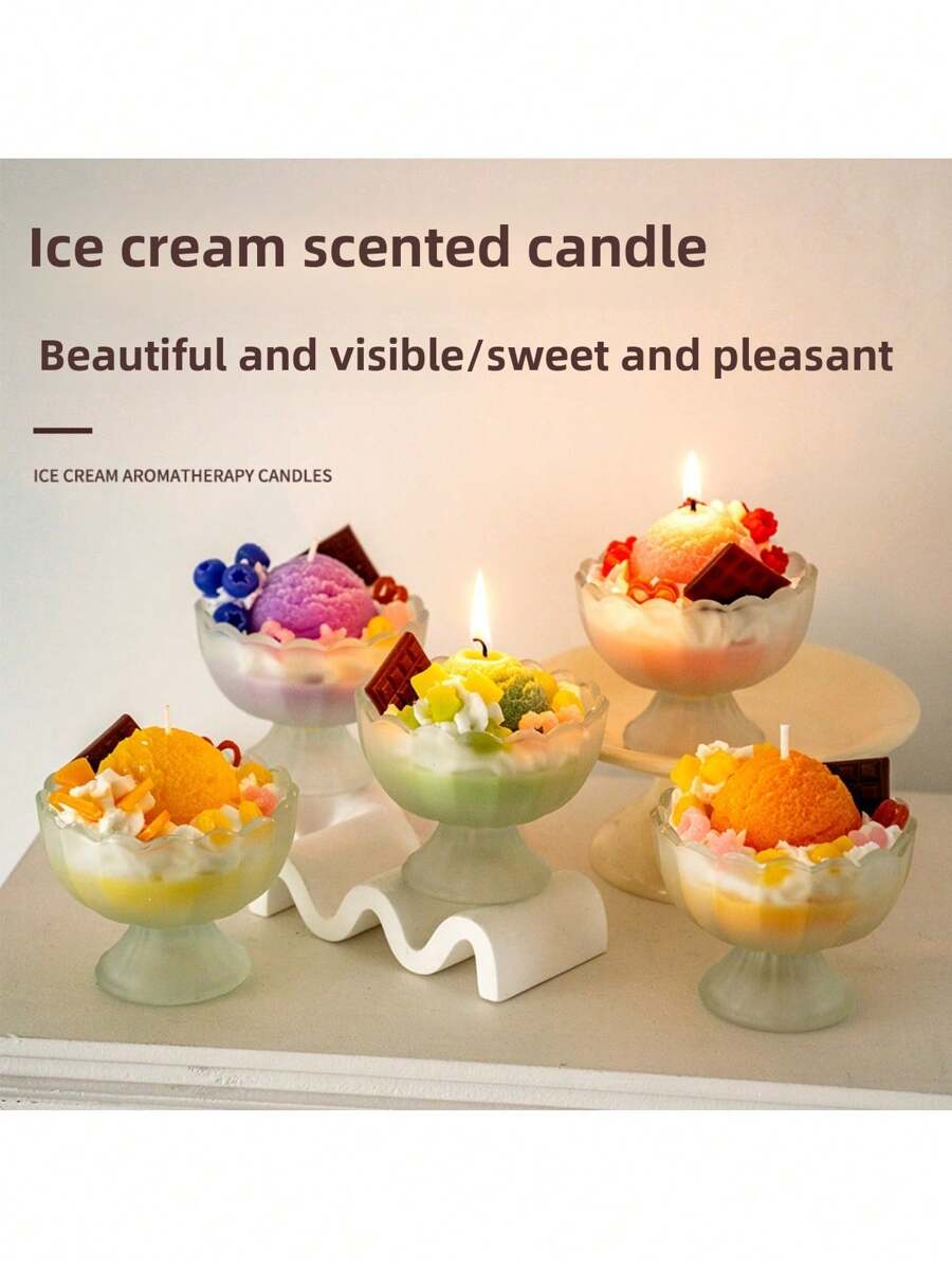 1pc 450g Summer Fruit Ice Cream Creative Exquisite Shape Yogurt Cup Soy Wax Birthday Gift Souvenir Aromatherapy Candle
