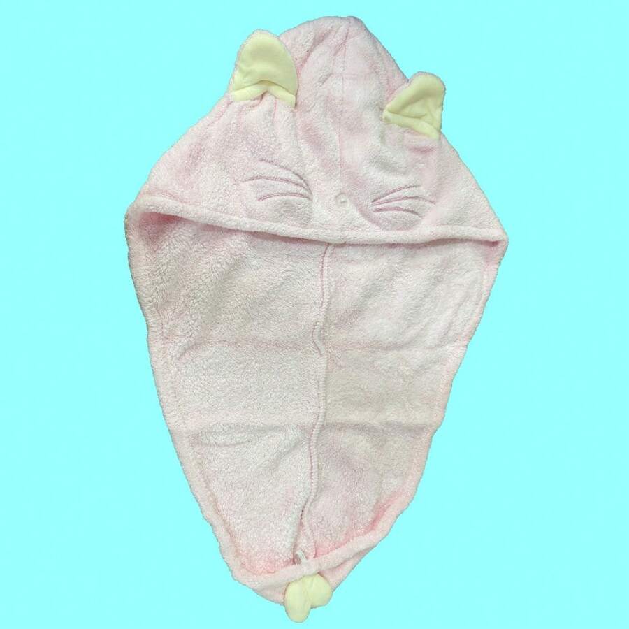 1PC Cat 3D Soft Dry Hair Cap, Blue Hair Wiping Towel, Cute Fluffy Cat Ears, Strong Water Absorption, Fast Hair Drying Speed, Female Dormitory Supplies, Home And Bathroom Decoration, Room Decor, Gift Back To School Hair Bonnet