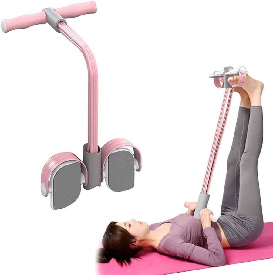 Multifunctional Pedal Resistance Rope, 6 Tube Tension Rope Pull Up Pilate Equipment Yoga Tension Rope Leg Trainer Workout Full-Body Fitness(Pink)