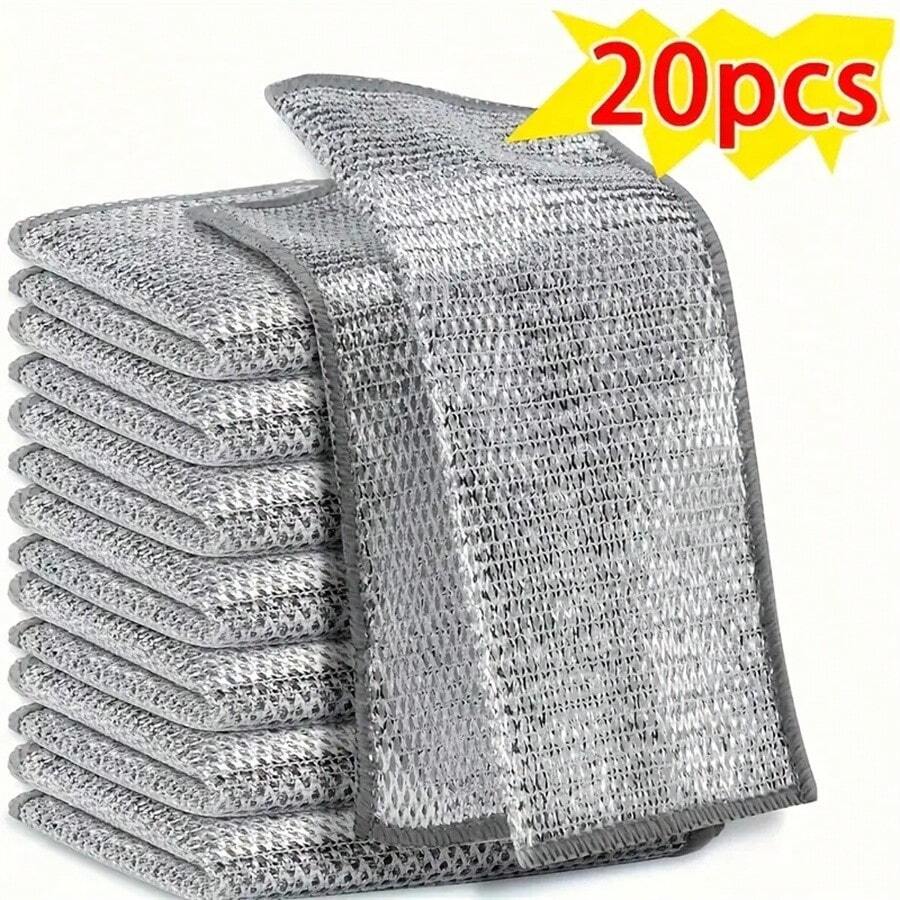 10/20PCS Multifunctional Metal Wonder Cleaning Cloth, Upgraded Double-Layer Thickened Metal Dishwasher, Kitchen Scrubbing Pad, Suitable For Wet And Dry Mesh Microfiber Cleaning Cloth, Suitable For Cleaning Of Metal, Kitchen, Tableware Outdoor Barbecue Tools