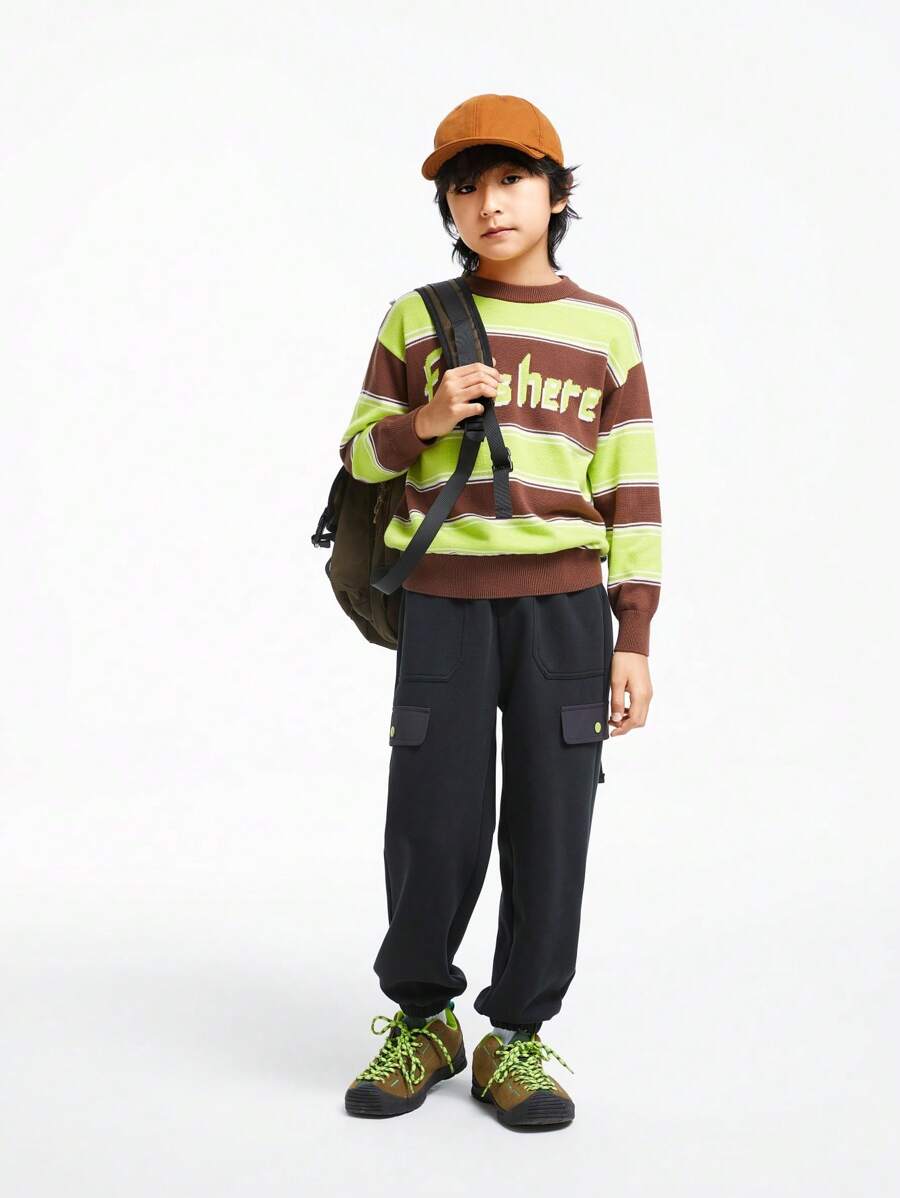 Annil Ropa infantil: Jersey de algodón de cuello redondo a rayas para niños, adultos, suéter de otoño