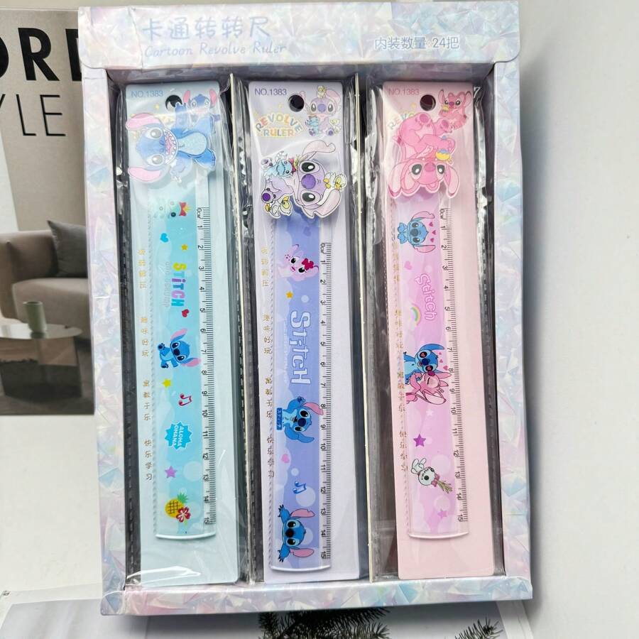 bandai 1 pezzo Righello rotante a punto, righello acrilico colorato da 15 cm, strumento di misurazione per studenti, articolo di cancelleria per l'apprendimento (2 pezzi di colore casuale) (Stile rotante casuale)