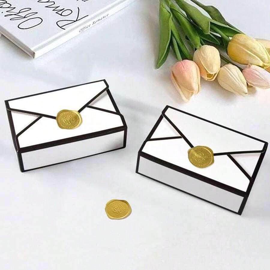 Set de 8/16/24 sellos de cera para sobres con diseño creativo en negro y blanco, con estampado dorado adecuado para cajas de regalo de boda, compromiso, fiestas de boda y uso en feriados