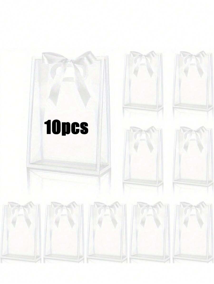 10 Transparent Frosted Plastic Gift Bags (With Ribbon/Ribbon Length Of 40cm). Equipped With A 40 Centimeter Long Thread That Requires Manual Sewing. Reusable Transparent Gift Bag, Wrap Around Gift Bag (With Tie) Including Ribbon. Suitable For Gift Givers. (One Ribbon Per Bag)