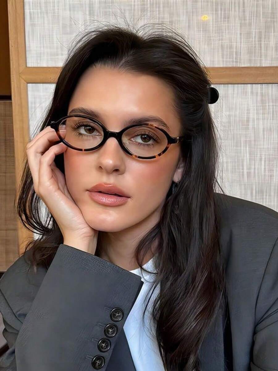 1 Stück Damen Elliptische Kleinrahmen Personalisierte Street Snap Konkave Form Klare Brille Klare Brillen Accessoires Blaulichtfilter Brillen Accessoires für Frauen
