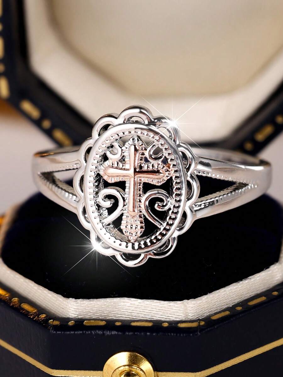 1 pieza Anillo de diseño de cruz delicado de plata de ley S925, anillo elegante de nicho eterno de moda, adecuado para uso diario, regalo de boda