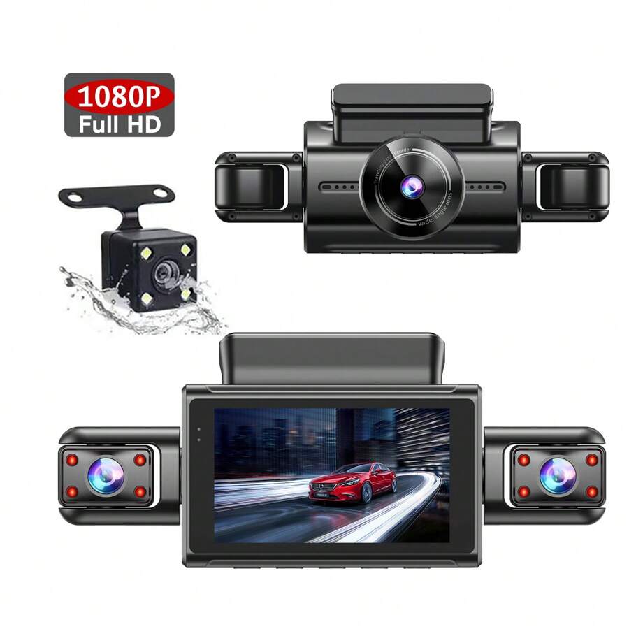 4-Camera Drive Recorder With WiFi, WDR HDR, Car Camera, 1080P Full HD, Ultra-Strong Night Vision Function, 360-Degree All-Round Protection, 24-Hour Parking Monitoring, 32GB Card Included, Loop Recording, G-Sensor, LED Traffic Light Countermeasures, Motion Detection, Infrared Night Vision