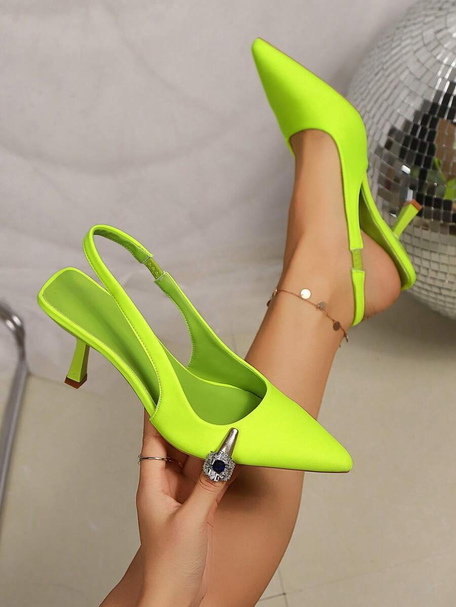 Green Pointed Toe High Heel Women's Sandals,Slim Heel Closed Toe Fashionable Ladies Shoes