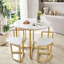Blanco+Dorado+MDF+Metal+4 Asientos