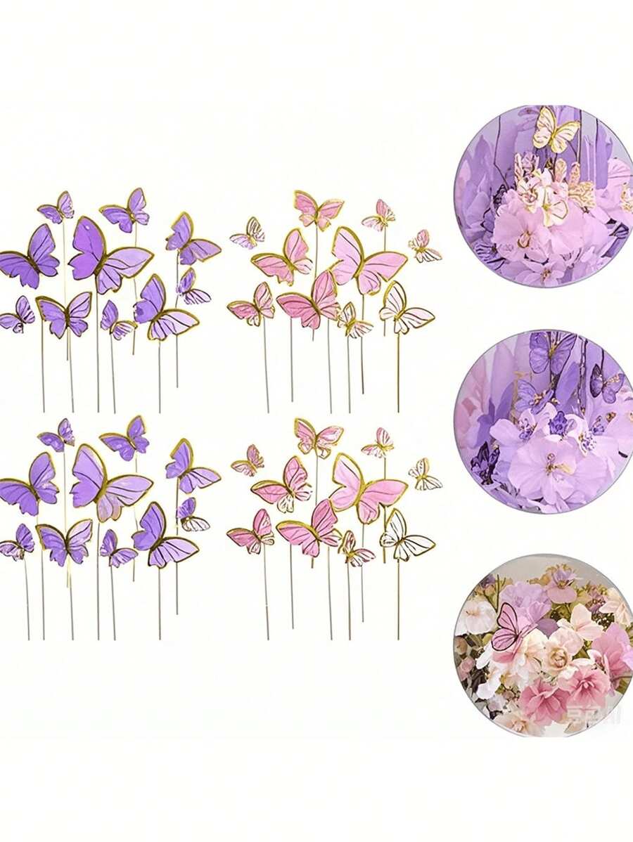 10/20Pcs Mixed Size Butterfly Cake Decorations, 3D Pink And Purple Butterfly Cupcake Decorations, Birthday, Wedding And Party Supplies, Baking Cake, Dessert, Appetizer, Snack Decorations, Butterfly Birthday Cake Decorations, Holiday Inserts, Combination Set