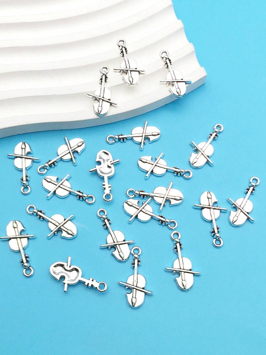 Mix 10/20/30 Pieces Of Alloy Antique Silvery Violin Series Pendant Accessories, Suitable For DIY Necklace, Earring, Keychain Jewelry Making Fashion Accessories.
