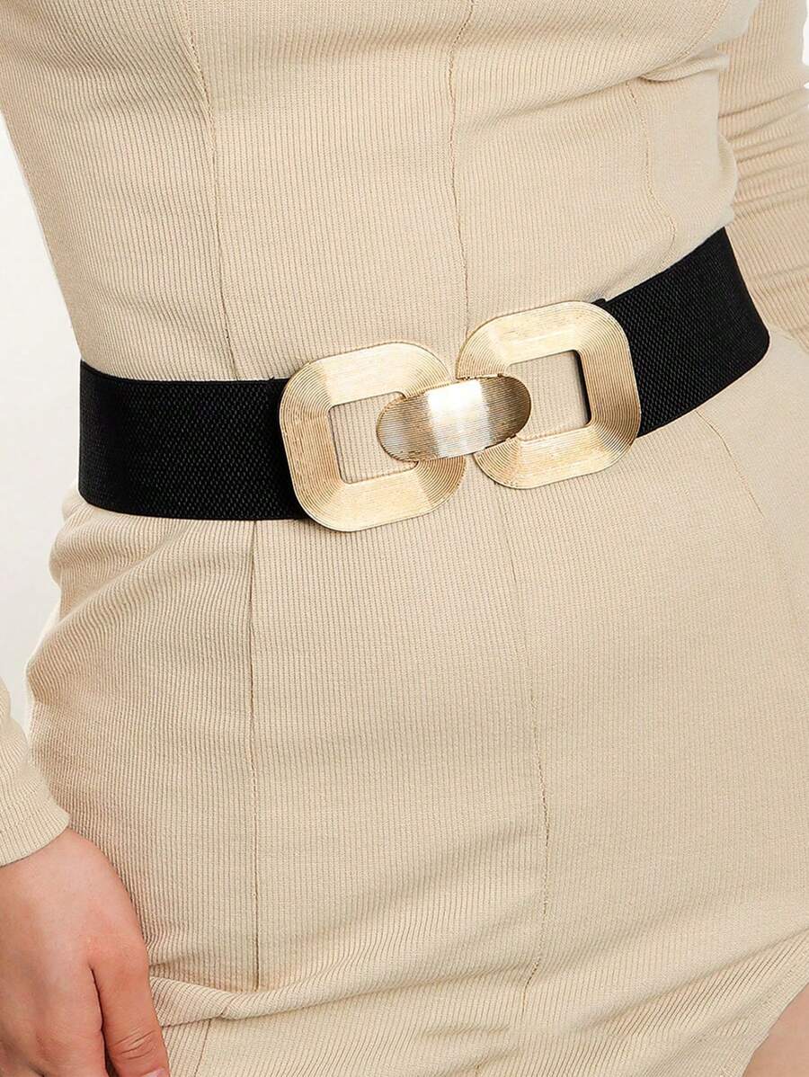 1 Stück Damen Vintage Gold Metall Geometrischer Elastischer Taillengürtel, passend für Lässig Hosen, Kleider, Dekoration, Sommer