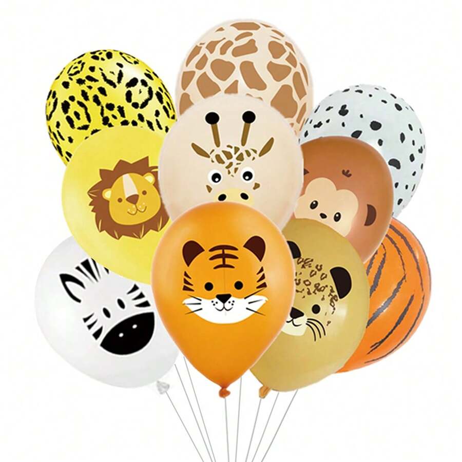 10 Stück Dschungel-Tier Latex-Ballons in leuchtenden Mischfarben, Tiger, Löwe, Giraffe & mehr für Geburtstagsdekoration, Raumdekoration, Wanddekoration, Partyartikel, Sommer-Geschenke, Hochzeit, Strandpartys, Einschulung, Schulbedarf