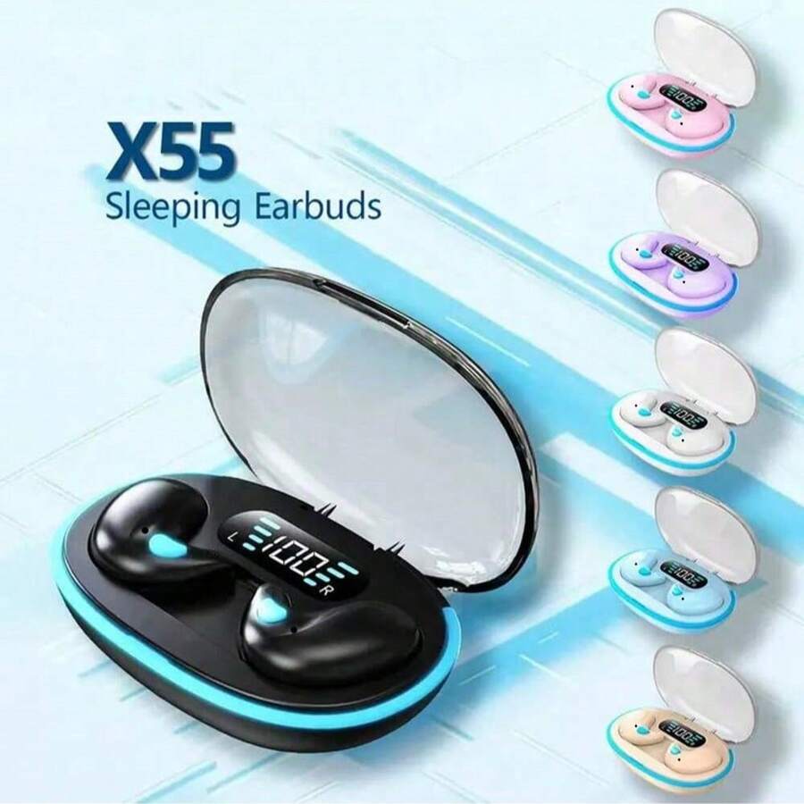 X55 Mini Earphone Wireless Earphone Headphones Noise Reduction Sport Game Sleep Bluetooth Earbuds HIFI Stereo Music Headset Wireless Bluetooth Headphones Waterproof Noise-Proof LED Earbuds With Mic Wireless Headset Bluetooth Earphones