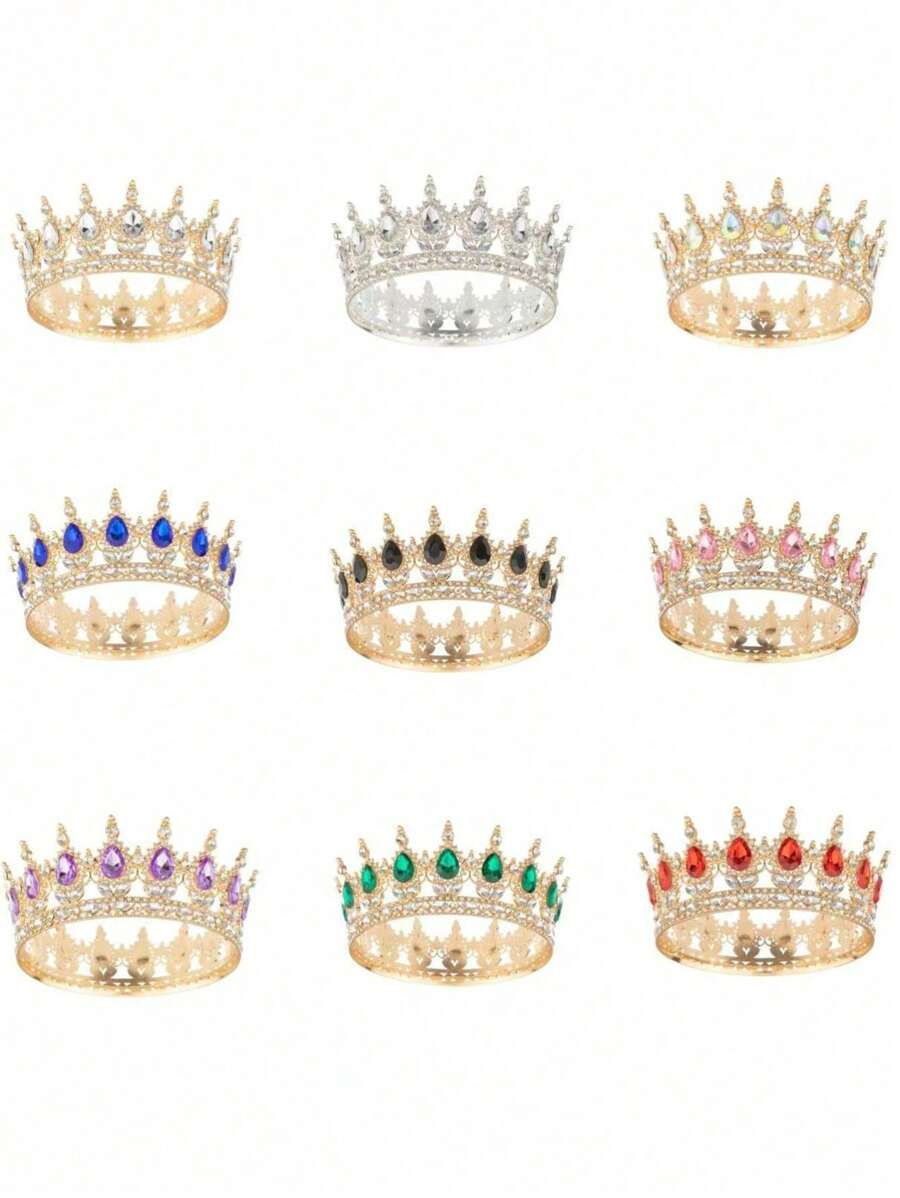 1 Stück eleganter Barock-Stil Diamant Tiara, luxuriöse Prinzessinnenkrone, glänzender runder Haarreif für Frauen, exquisites Hochzeits-Haaraccessoire, nicht waschbar, Schmuck für besondere Anlässe