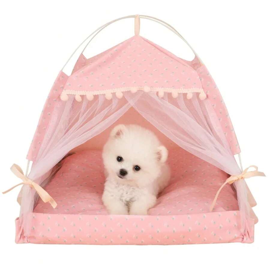 Pet Dog Tent House Floral Print Enclosed Tent Bed Indoor Folding Portable Comfortable Kitten Bed Kennel Small Pets