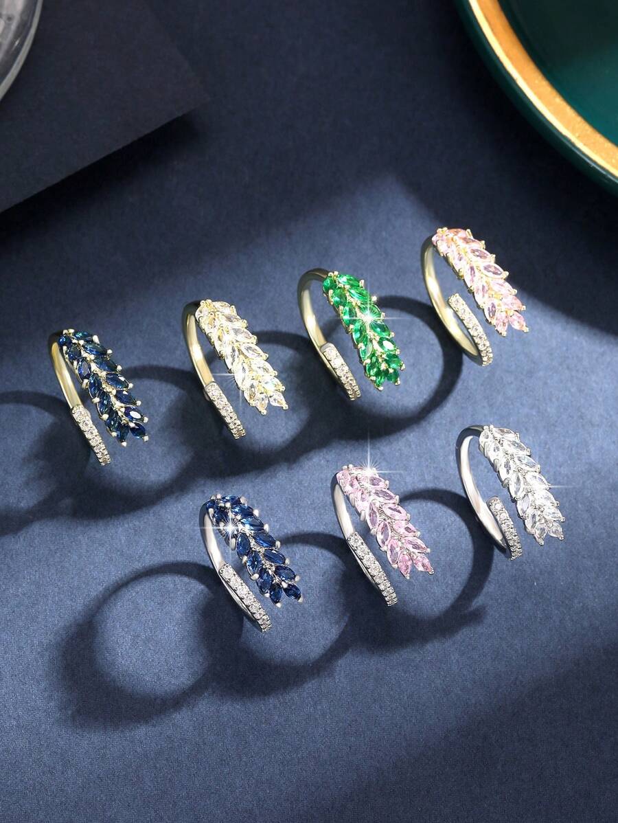 1pc Fantasy Leaf Cubic Zirconia Women Wedding Rings 6 Colors Choice CZ Openable Engagement Ring For For Banquet, Prom, Party Jewelry Gift