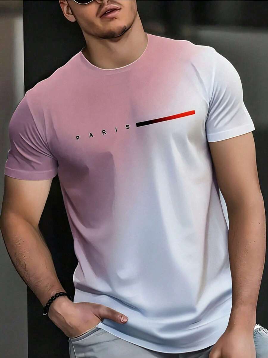 Men's Ombre Simple Graphic Print Round Neck Short Sleeve T-Shirt