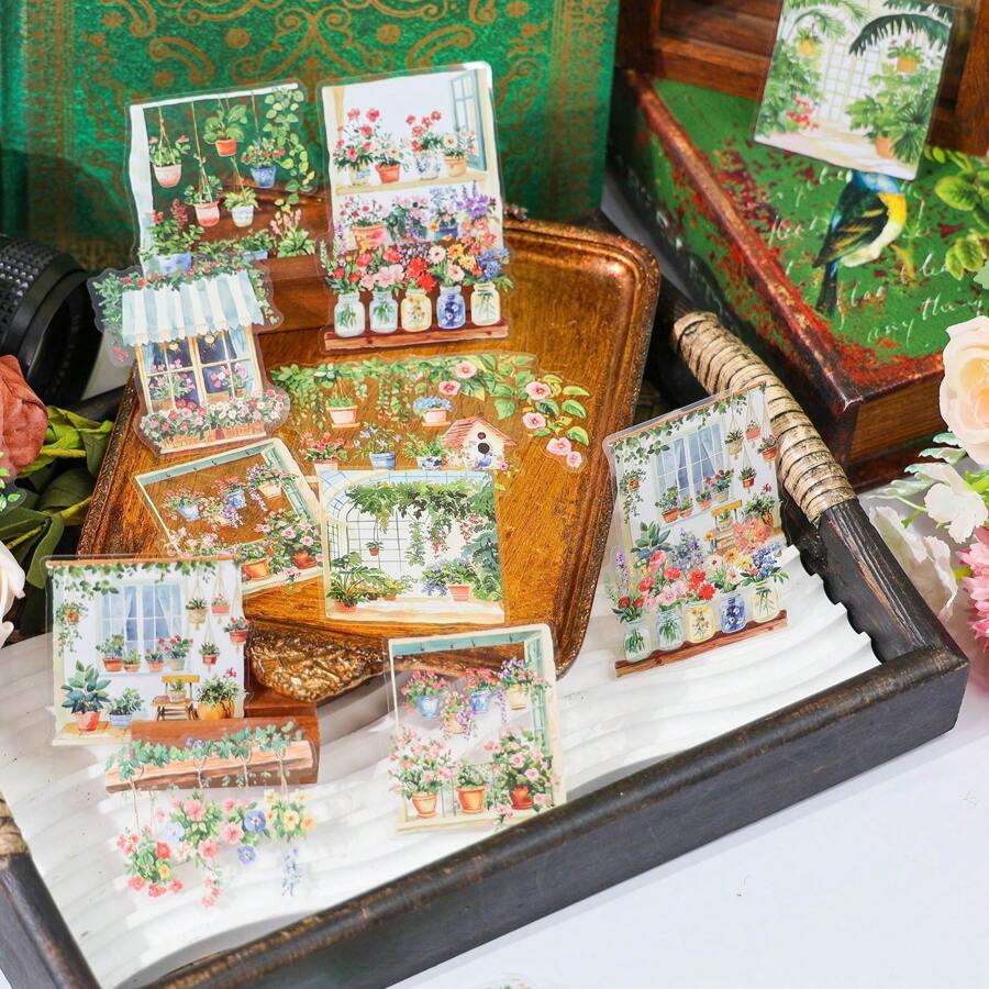 30pcs Garden Scenery Park Path City Flower Shop Willow Park Flower Vine Window Plant Corner Stickers Handbook Material Stickers Item Decoration Stickers Premium Waterproof Vinyl Stickers For Scrapbooking, Journals, And Laptops - Decorative Scrapbook Supplies For Adults,School Supplies,Back To School