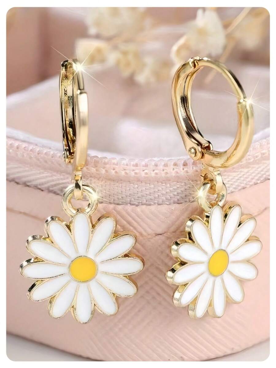 1 pereche cercei eleganți cu flori de margarete, cercei cu design floral pentru femei, bijuterii de logodnă