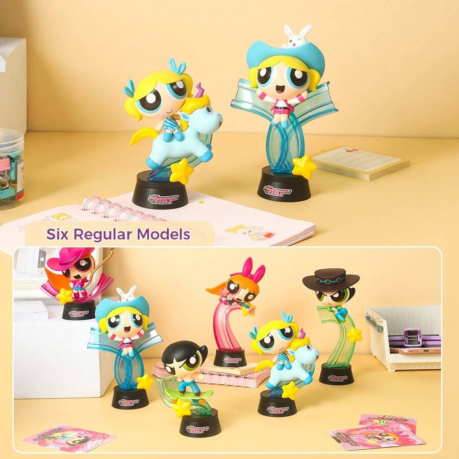 Miniso The Powerpuff Series Western Rose Blind Box Figure Cartoon Cute Desktop Decoration Ornament Toy Gifts (Random Delivery,1pc)