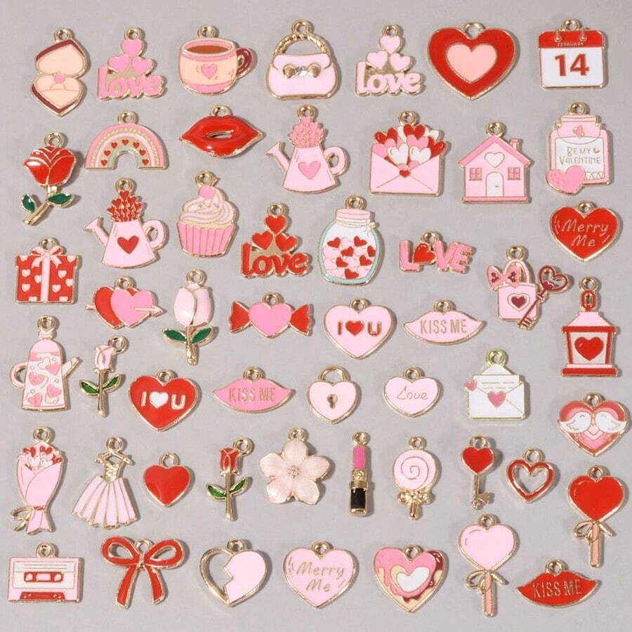 20/50 Pcs/Pack Assorted Romantic Pink Heart, Bow, Shamrock, Lucky Charm, Flower Enamel Charms, Pendants Suitable For DIY Jewelry Making, Craft Projects