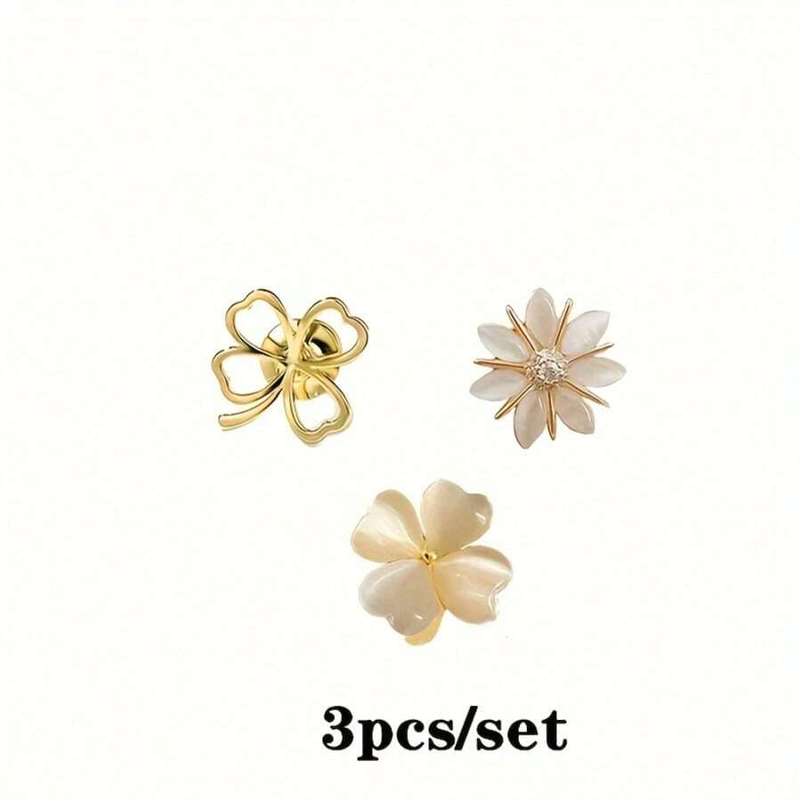 3 pièces Boutons mode femme avec nœud papillon floral, boutons col fleur pierre d'œil de chat, convient pour chemises pour éviter les écarts, boucles cachées assurent un ajustement sécurisé sans besoin de couture.