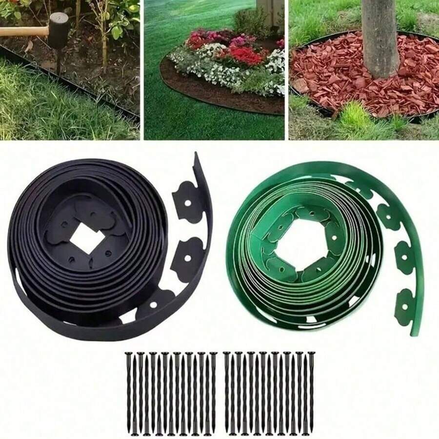 1 Packung 10m lang x 5cm breit Garteneinfassungs-Set mit 30 Stück Nägeln, modisches Outdoor-Design, L-förmiges Zurückhalteband, Rasenisolierband, verstärkt, für Rasen, Landschaftsgestaltung, Blumenbeete, Isolationsbänder, dekorative Einfassung