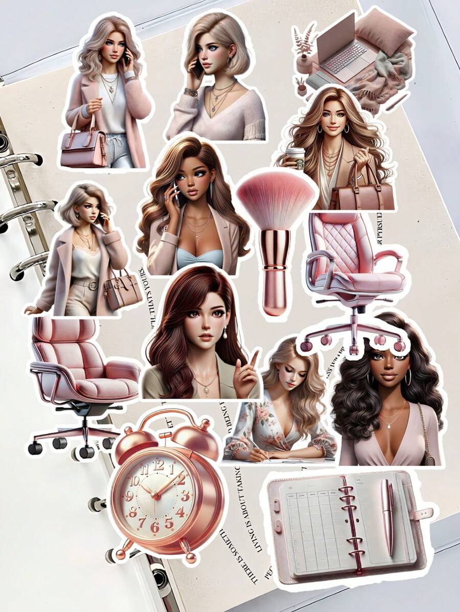 17/18 pezzi Adesivi retrò fatti a mano in stile femminile urbano, per impiegati bianchi/acquerello romantico ragazza italiana in viaggio - Adesivi riutilizzabili con motivi floreali e artistici, adatti per DIY diari, agende, decorazioni per laptop, adesivi per libri, accessori per agende, stampe di alta qualità