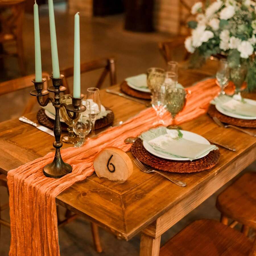 1 Stück 10ft oranger Tischläufer im Boho-Stil, 35"X118" lang, für Baby Bad, Bridal-Shower oder Hochzeitsfeier Dekoration