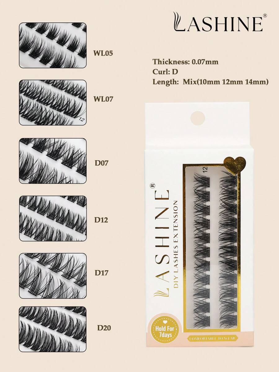 Lashine LASHINE 24 Clusters Individual Cluster Lashes 0.07mm D Curl DIY Lash Extension 10mm-14mm Mixed Lash Extensions Lash Clusters Individual Fluffy Lashes Soft And Natural Fluffy False Eyelashes Individual DIY Eyelash Extension At Home