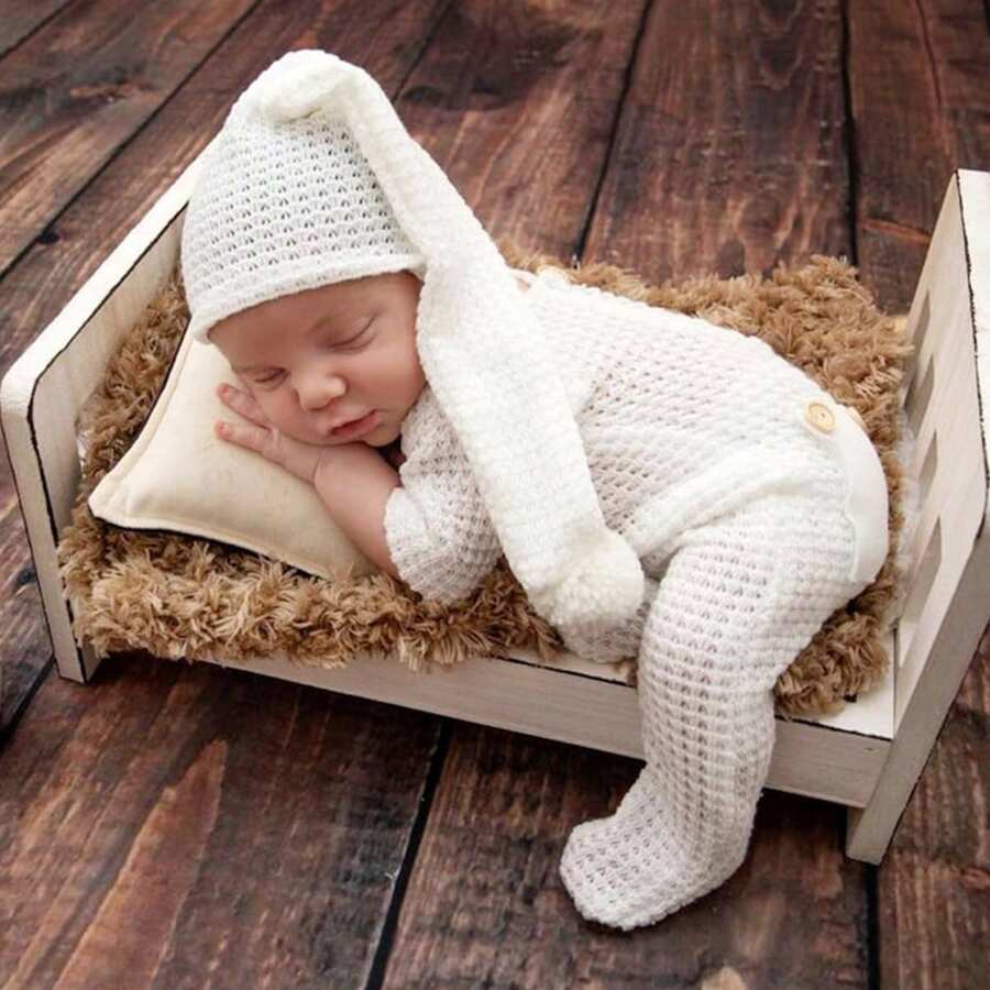 2 pezzi Set di abbigliamento per neonati per servizi fotografici, tutina e cappello lavorati a maglia