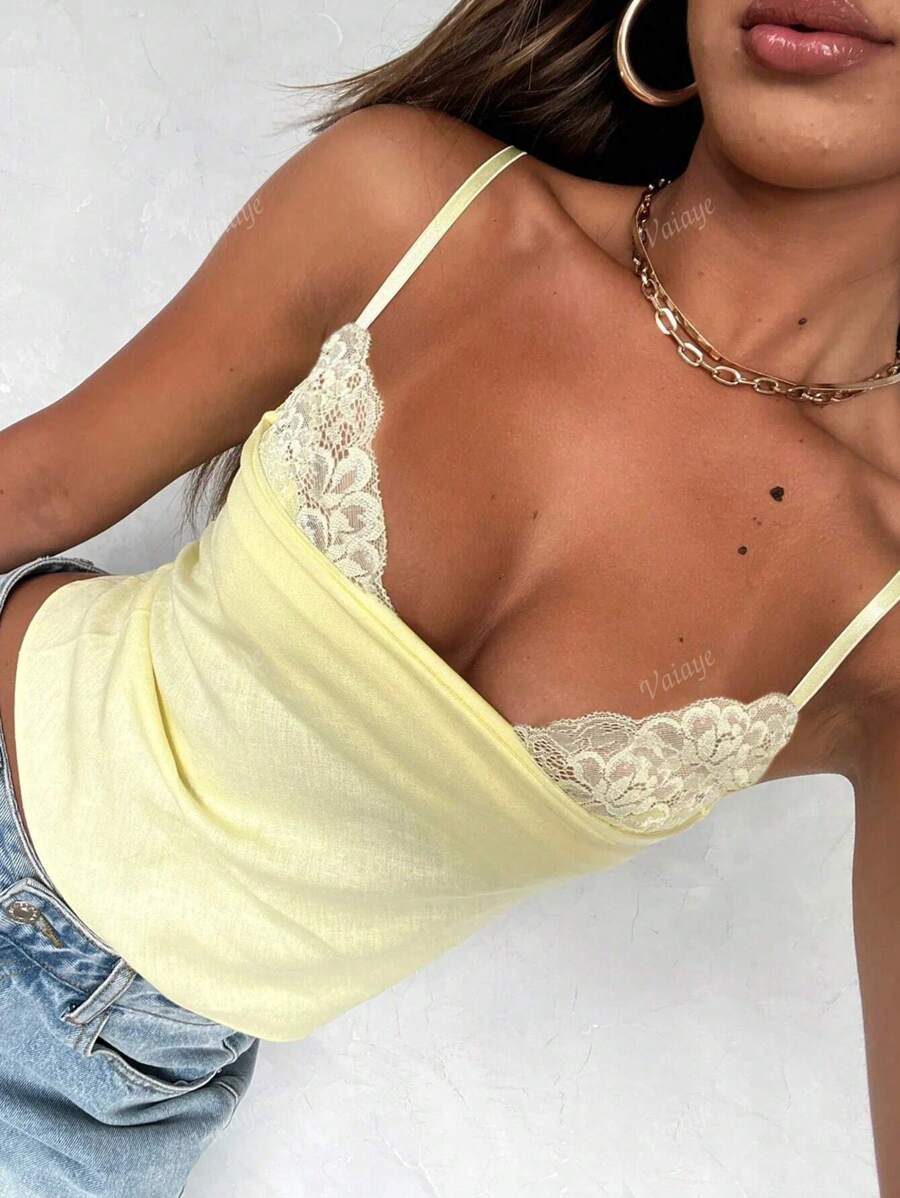 Vaiaye Women's Sexy Lace Camisole Top, Waist Fitted, Spring & Summer
