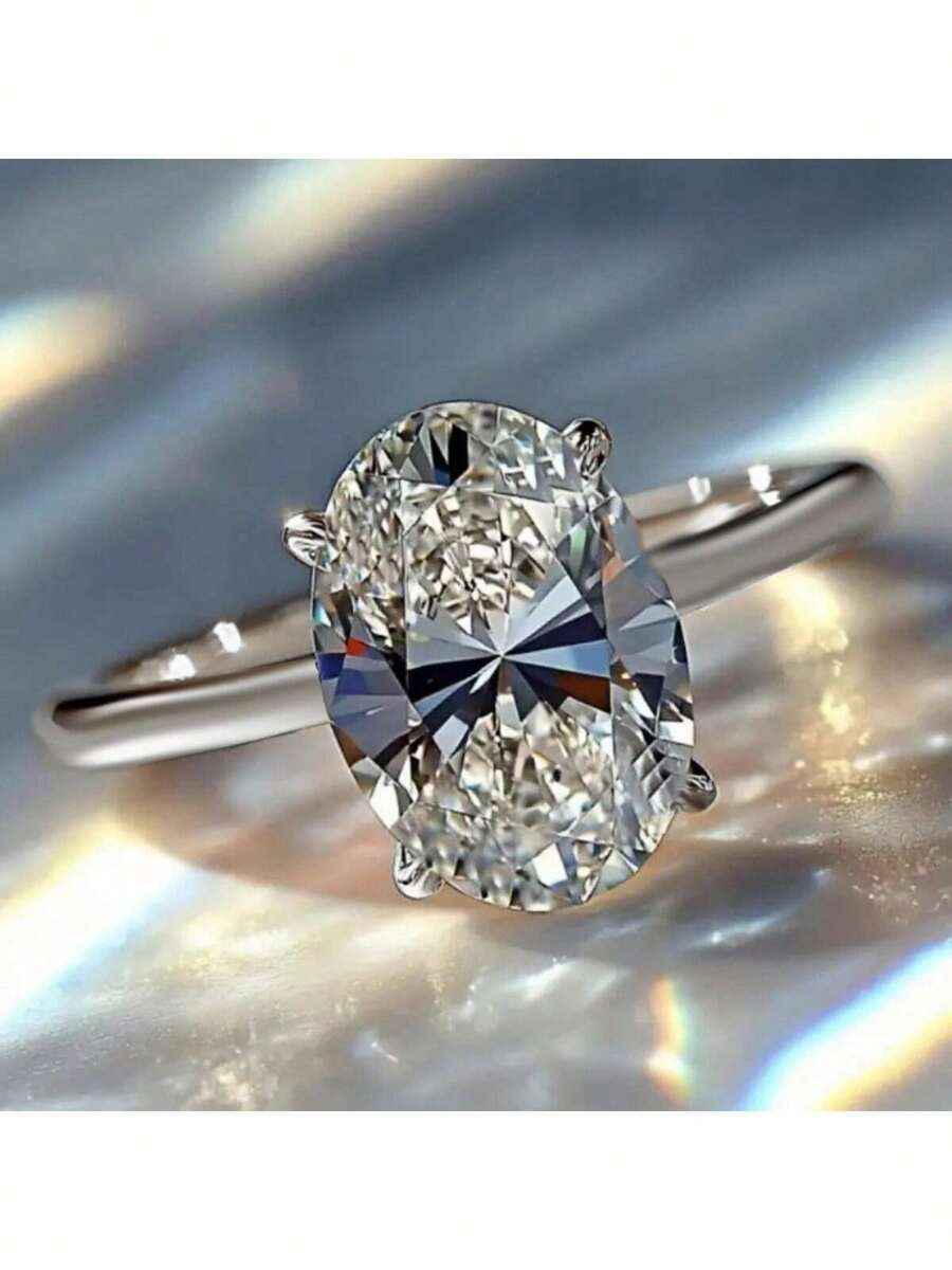 Anillo de compromiso elegante con corte oval de circonita cúbica sintética con incrustación dorada - perfecto para novias, bodas, fiestas y regalos de San Valentín | Piedra brillante de lujo | Engaste de cuatro garras para un ajuste firme, accesorios para fiestas | Joyería elegante