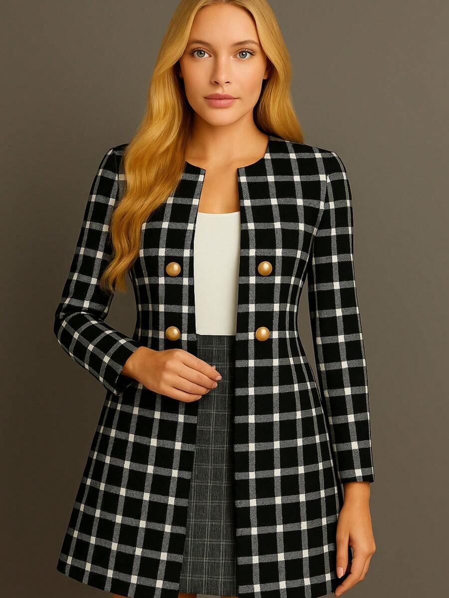 Plaid Overcoat Simple Casual Elegant Knitted Fabric Double Button Front Buttons Faux Buttons Women Evening Holiday Daily Birthday Party Formal & Evening Travel Tea Party Plus Size Green Purple Plaid Cardigan