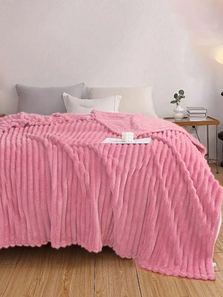 1pc Pink Striped Soft, Cozy & Plush Fleece Blanket/Throw, Suitable For Bedroom & Guest Room