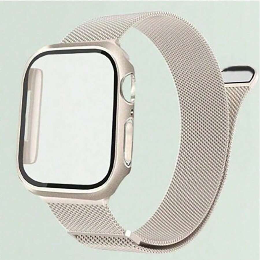 1 Conjunto Moda 3 em 1 Pulseira de Malha de Aço Inoxidável Milanesa Magnética e Protetor de Tela com Duas Fileiras de Cristais Compatível com 38mm 40mm 41mm 45mm 44mm 42mm 46mm 49mm Compatível com Ultra Série Ultra 9 8 7 6 5 4 3 2 1 SE Série 10, Pulseira Respirável e Confortável, Capa Protetora de Relógio a Prova d'água e Resistente a Arranhões e Choques para Mulheres e Homens