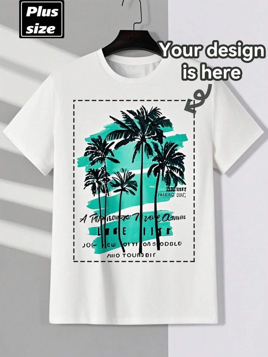 Customized Photo Print Plus Size Men's T-Shirt, Personalized Design/Logo, Plus Size Men's Customization, Loose Fit Plus Size T-Shirt Customization For Summer, Upload Your Friend/Selfie/Family/Logo/Pet Photo Short Sleeve T-Shirt, Holiday Gift, Birthday Gift Customization, Plus Size Men's T-Shirt, T-Shirt Design Customization, Men's Plus Size Top For Summer