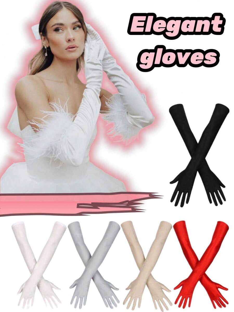 Elegante und modische verlängerte Satin-Handschuhe mit Elastan, hochwertige Textur Bankett-Handaccessoires, geeignet für Braut-Hochzeitshandschuhe, Kentucky Derby, Fotografie-Atmosphäre-Requisiten, Bühnendarbietungen, Teegesellschaft-Handdekorationshandschuhe