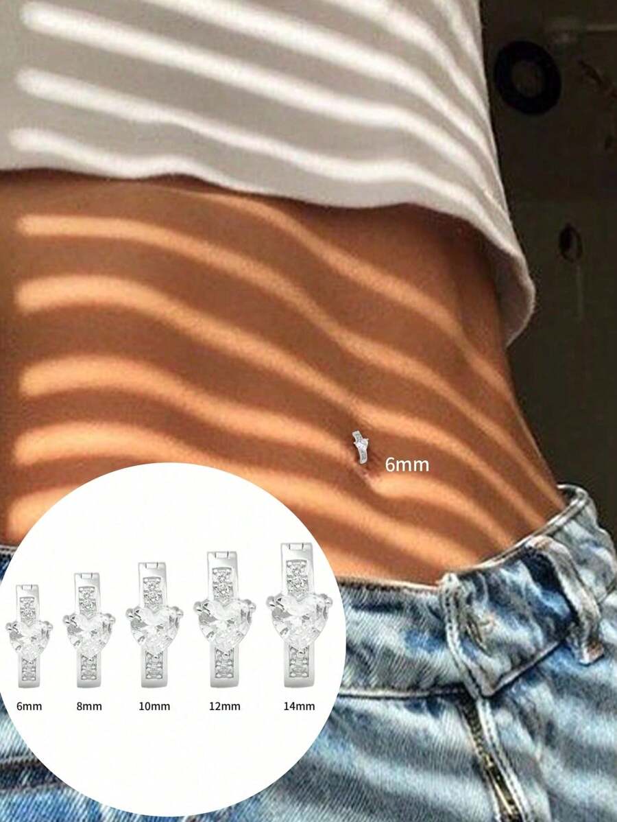 S925 Sterling Silver Belly Button Ring White Gold Plated Zirconia Surgical Steel Hypoallergenic Clicker Belly Button Ring Heart Navel Rings For Women Daily Jewelry