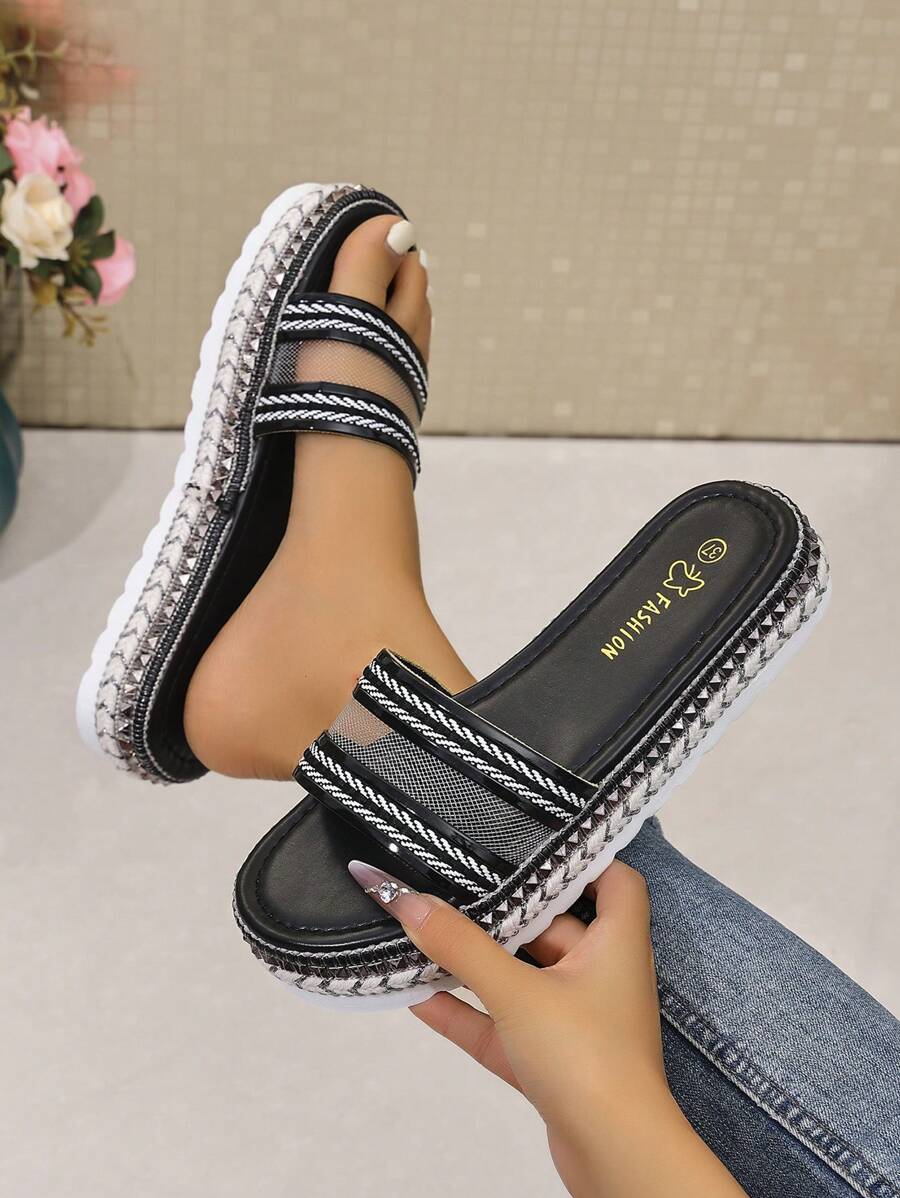 Sandalias de plataforma gruesa con purpurina, zapatos cómodos para mujer - Modelo 2025