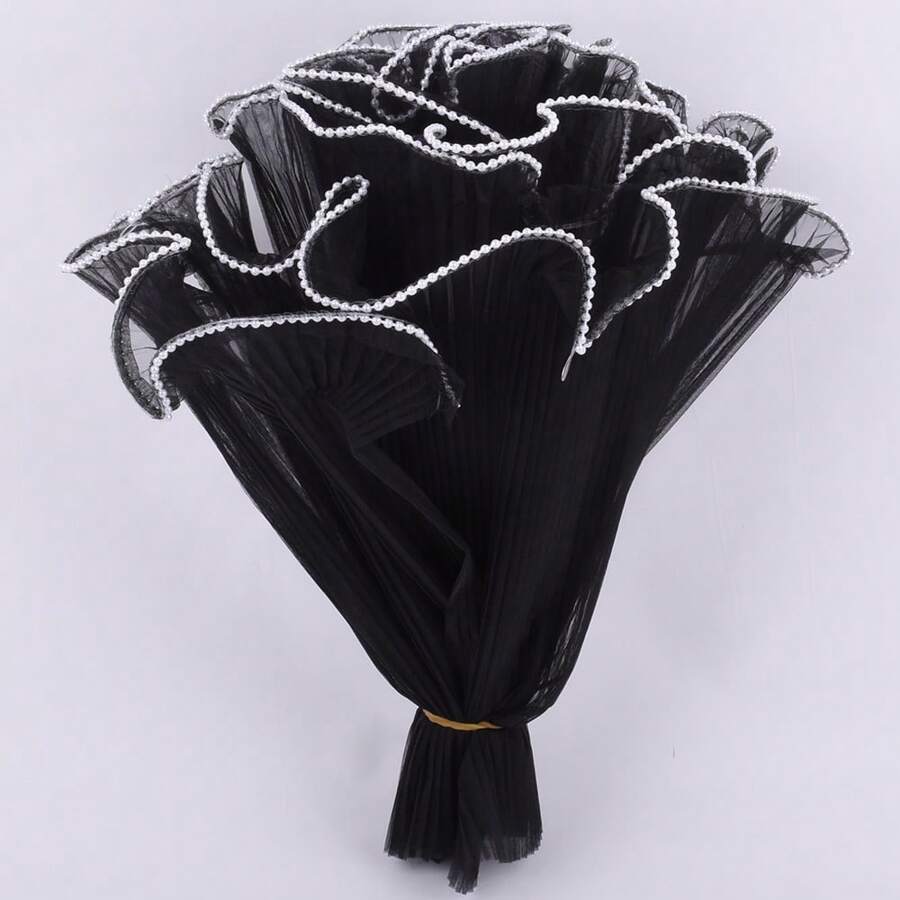 1pc Korean Style Wave Mesh Flower Bouquet, Rose Flower DIY Packaging Material, Pleated Mesh, Pearl Mesh, Ribbon, Suitable For Festivals, Weddings, Birthdays, Flower Shop, DIY Flower Arrangement Packaging Decoration