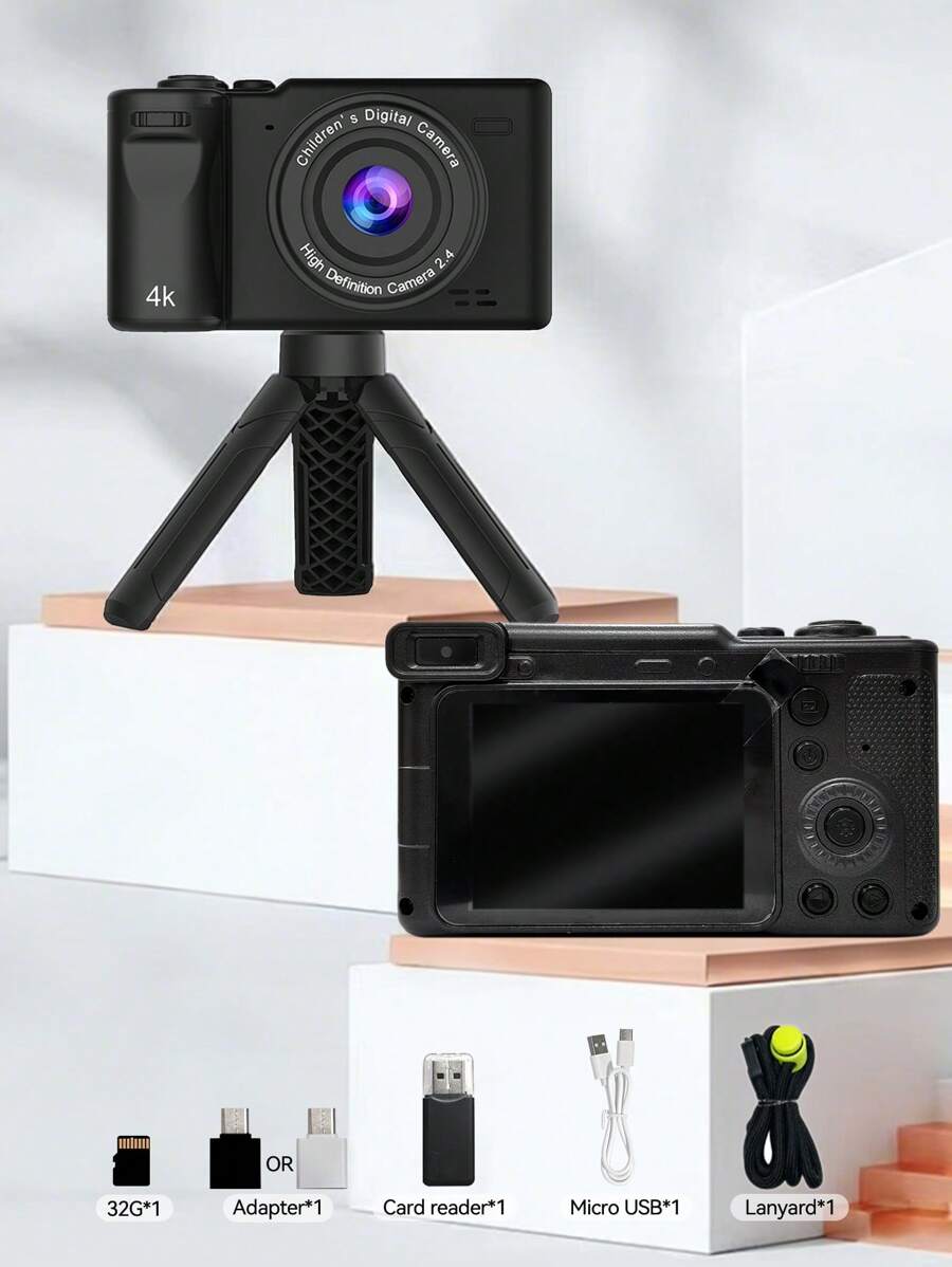 1 pièce Caméra Q9 4K HD, caméra de photographie de voyage portable, avec stabilisateur de trépied, caméras double face avant et arrière, carte mémoire 32 Go et lecteur de carte inclus