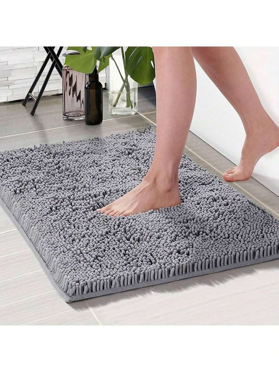 1pc Simple Solid Color Soft Chenille Non-Slip Bathroom Mat, Suitable For Bathroom, Toilet, Bedroom, Kitchen & Other Home Decoration
