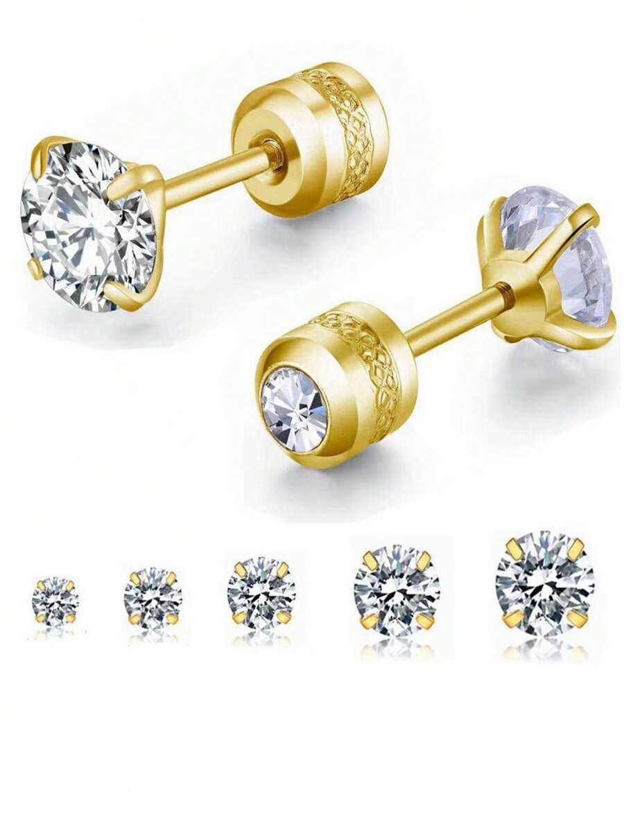 1 par de brincos de pino com parafuso banhados a ouro 18K para mulheres, brincos minúsculos unissex hipoalergênicos para cartilagem, brincos delicados de hélice com zircônia cúbica redonda dupla para homens, mulheres e meninas (cor ouro/prata 2 mm/3 mm/4 mm/5 mm/6 mm) para o Dia das Mães, Dia dos Namorados e Mardi Gras