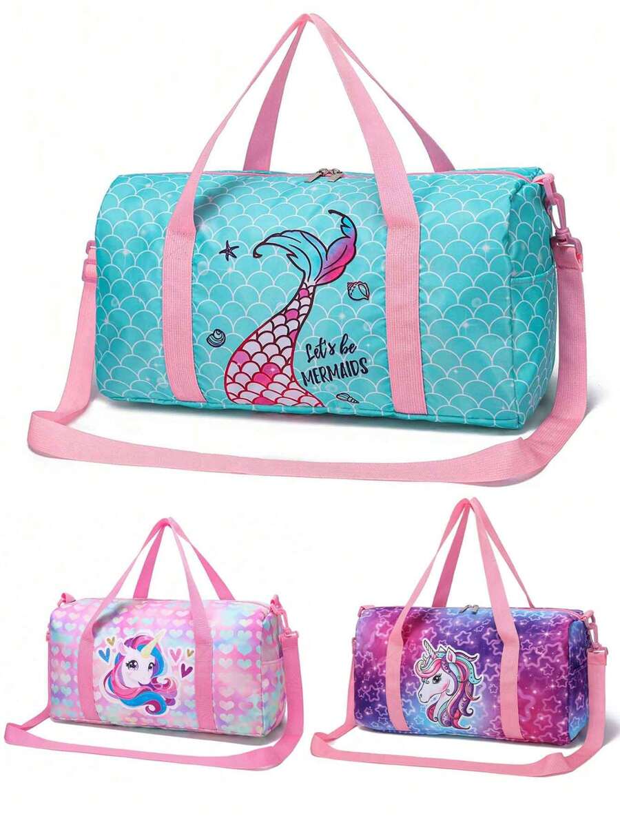 Bolso de lona niñas con diseño de sirena y unicornio, bolso para niñas pequeñas para pasar la noche, bolso de viaje para niñas, bolso para dormir para niños, bolso de gimnasio/danza para bebés y niños, regalo