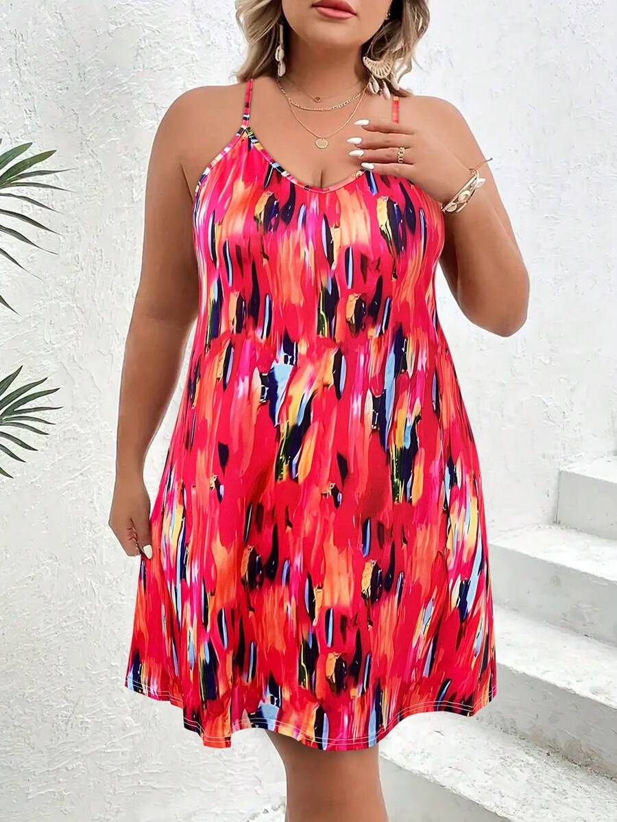 Women's Plus Size Sleeveless All-Over Print Summer Dress