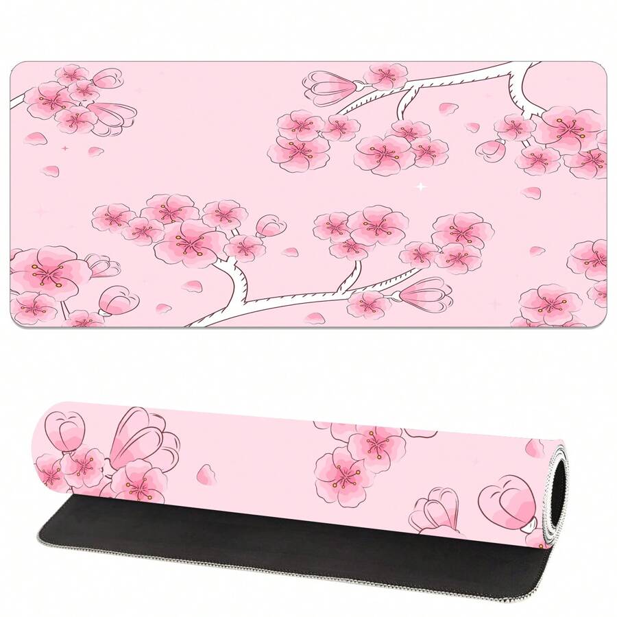 1 pièce Grande tapis de souris de jeu avec un design de fleurs de cerisier roses - base en caoutchouc antidérapante, surface lisse, tapis de bureau lavable pour la maison, le bureau et les études. Cadeau parfait pour Noël et Thanksgiving. Accessoire de bureau de jeu. Texture en tissu lisse, grand tapis de souris